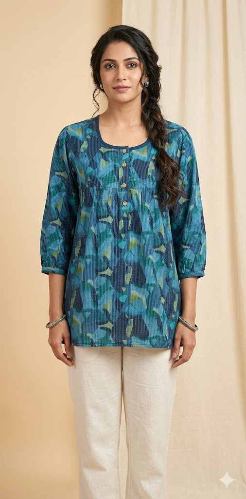 Blue printed short kurti