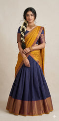 Navy blue narayenpettu cotton silk dhavani
