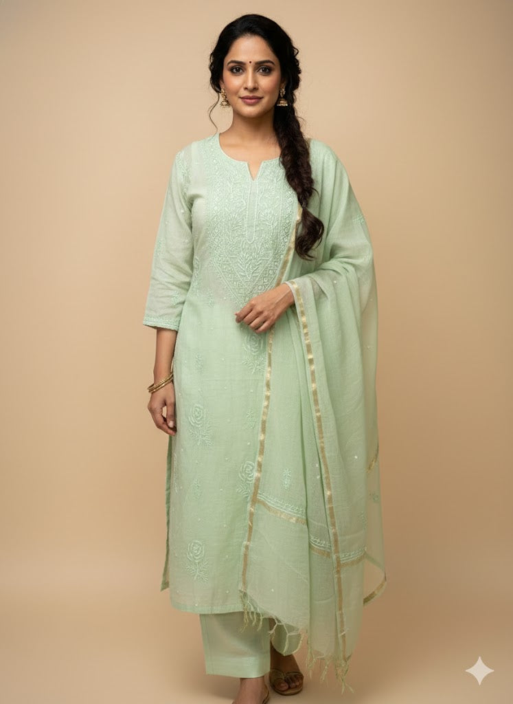 Designer Chikankari kurti with bottom and dupatta