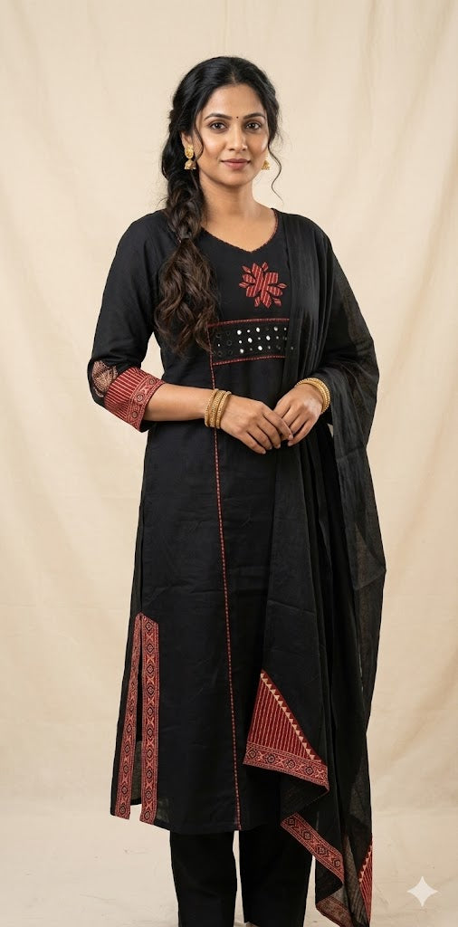 Black kurti with bottom and dupatta
