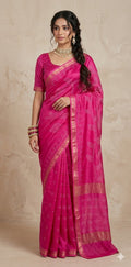 Designer rai bandhej chanderi saree with stitched blouse