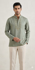 Sage green shortt kurta with hand work