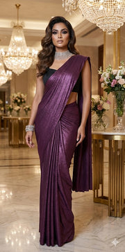 Light eggplant crushed tissue crepe ready to wear saree