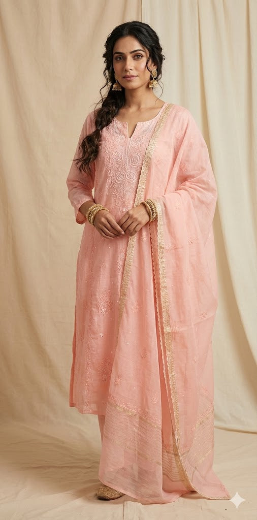 Designer Chikankari kurti with bottom and dupatta