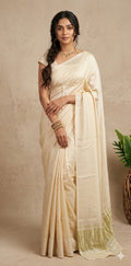 Off white gajji silk saree with lagda patti pallu