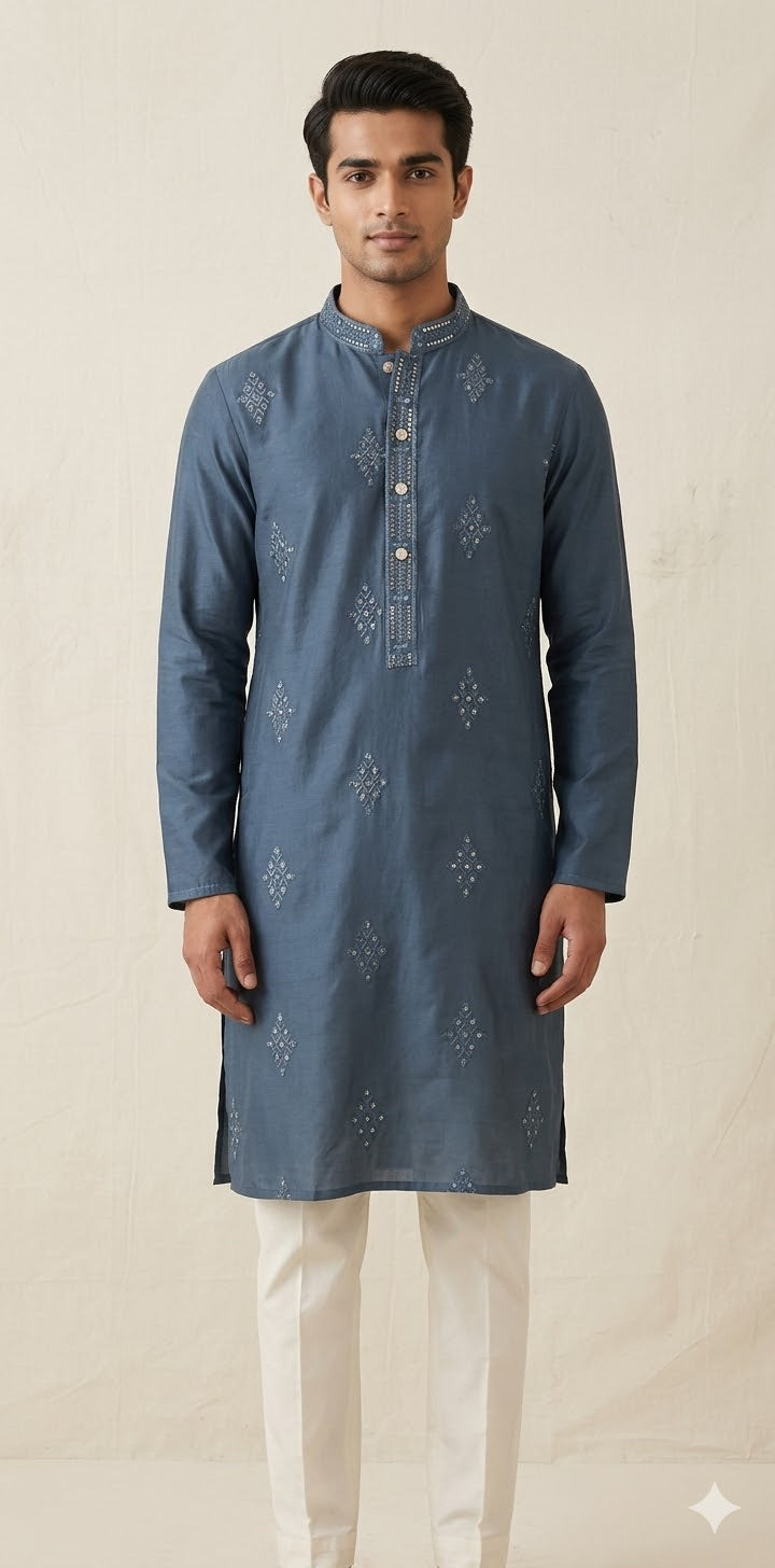 Pastel blue cotton silk kurta