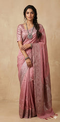 Onion pink  Mashru  silk saree, with stitched blouse