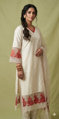Off white chanderi cotton silk kurti set with patch work