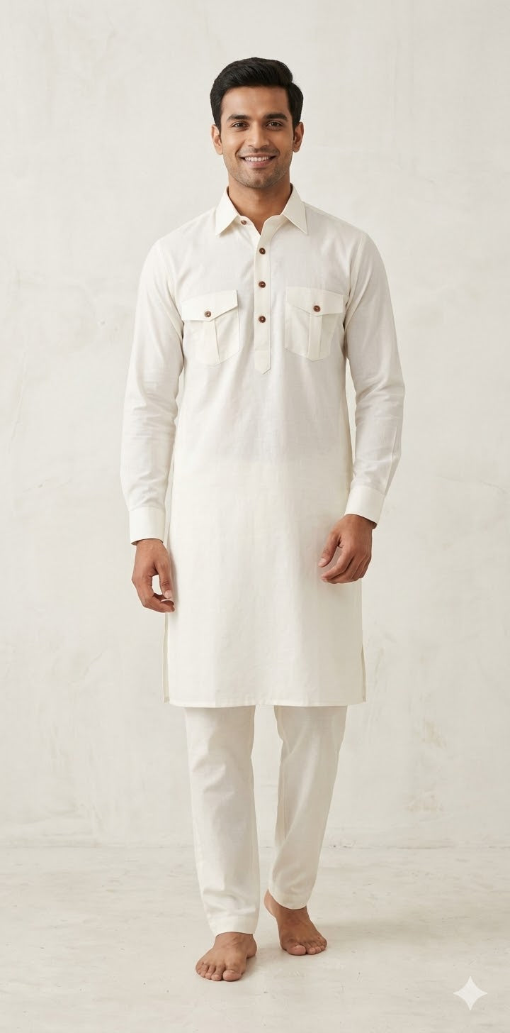 Off white soft cotton pathani suits (with bottom)