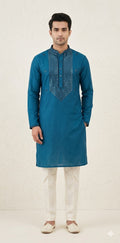 Peacock blue silk kurta with mirror work - 38