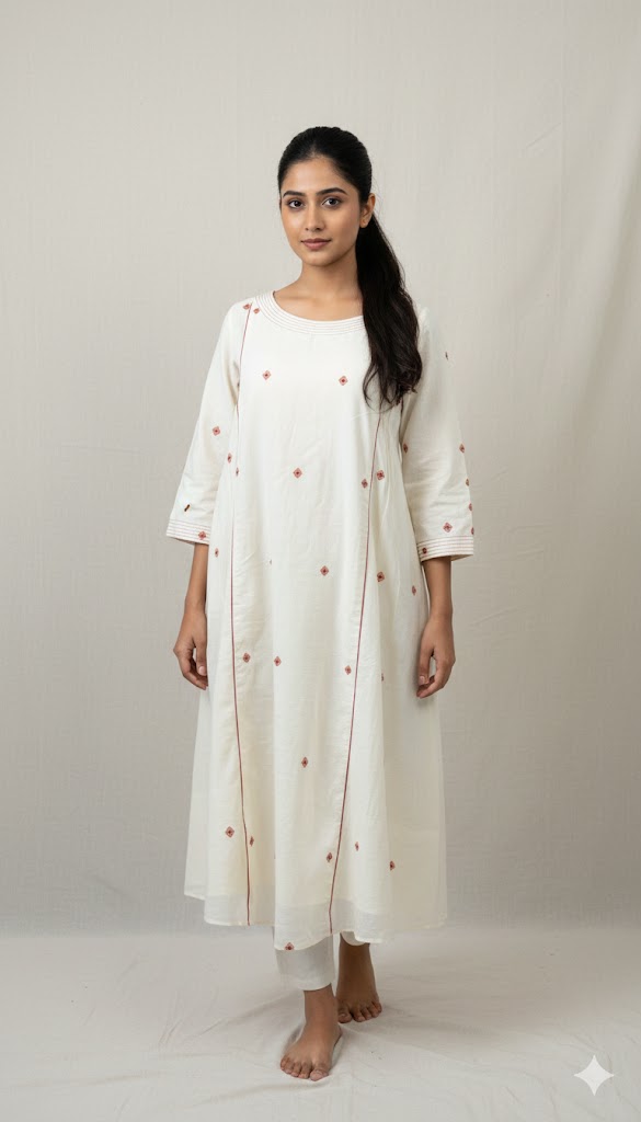 Off white jamdani cotton dress