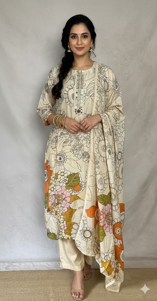 Crepe silk printed kurti with bottom and dupatta