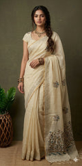 Soft linen tissue saree with handwork, with BP