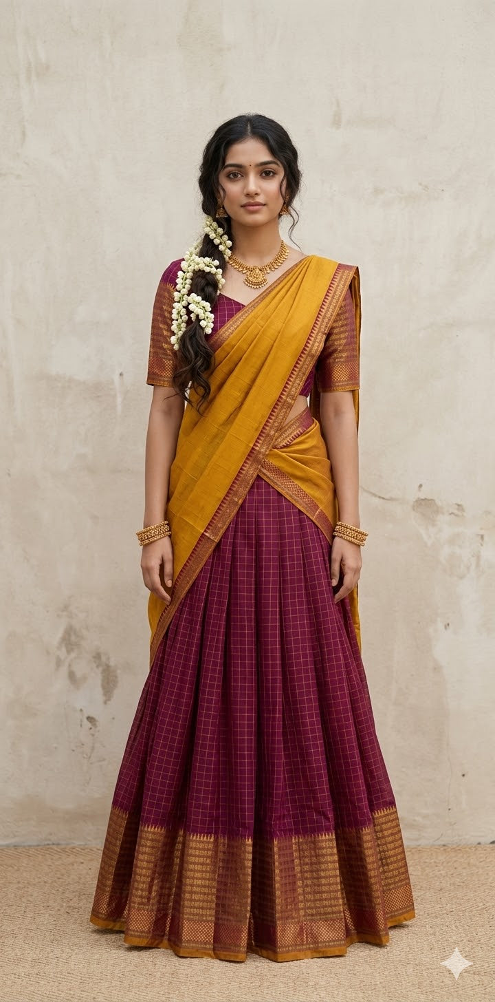 Dark Magenta narayenpettu cotton silk dhavani