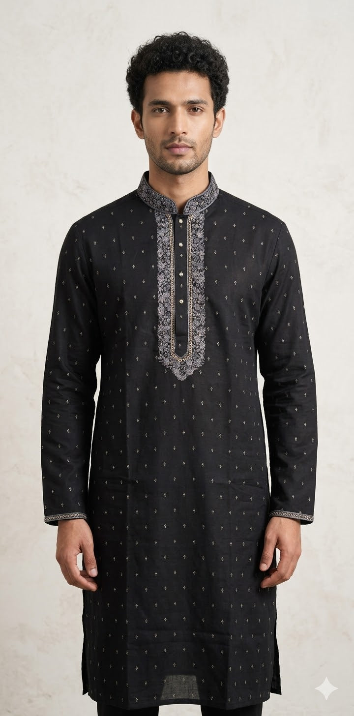 Black Soft silk kurta with hand work
