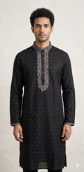 Black Soft silk kurta with hand work
