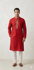 Red Silk kurta with zardosi hand work
