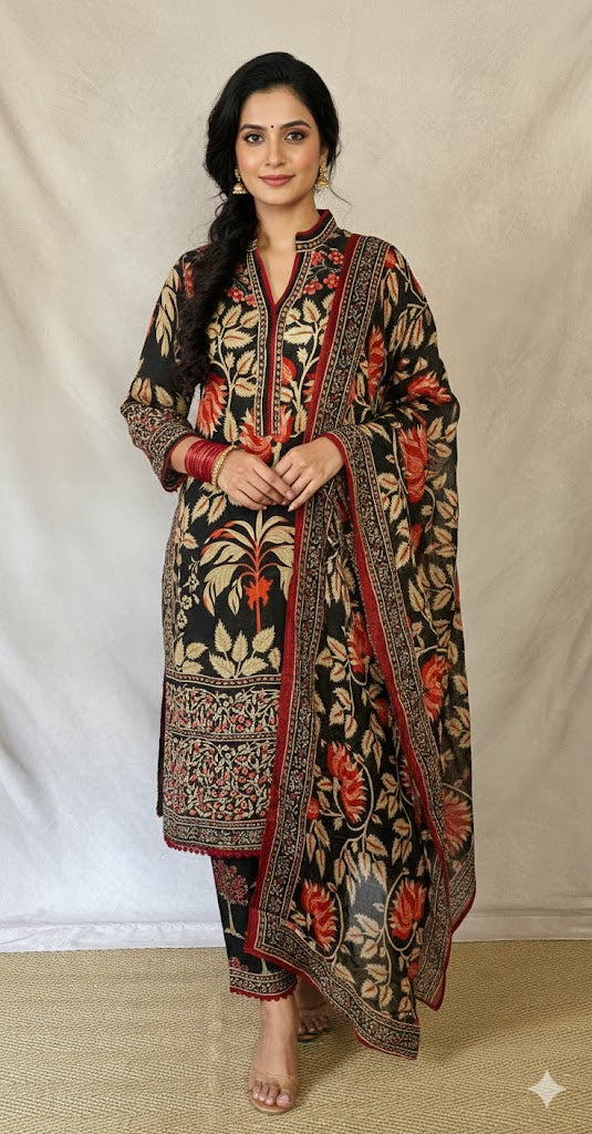 Crepe silk pakistani kurti with bottom and dupatta