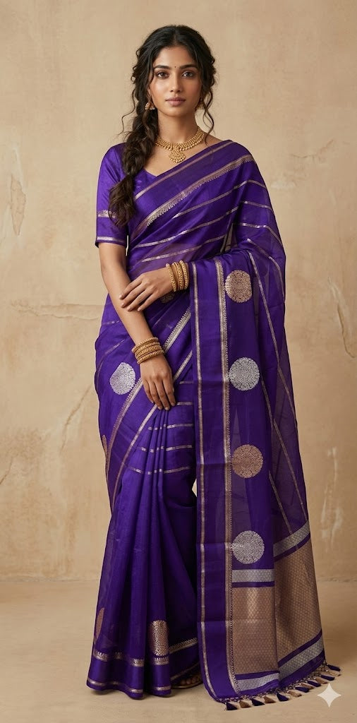 Pure organza silk saree with stitched blouse