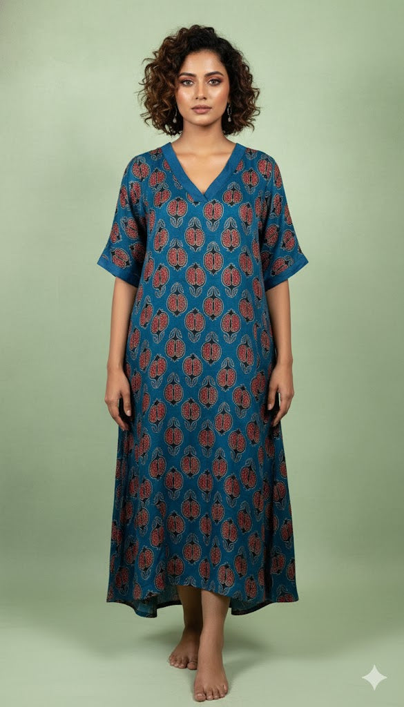 Blue modal silk kurti with bottom