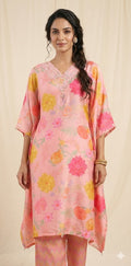 Light peach printed kaftan with bottom