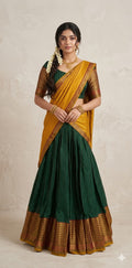 Bottle green narayenpettu cotton silk dhavani