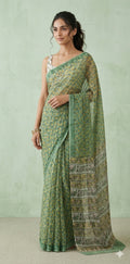 Premium handblock printed Pure Chiffon saree , with BP