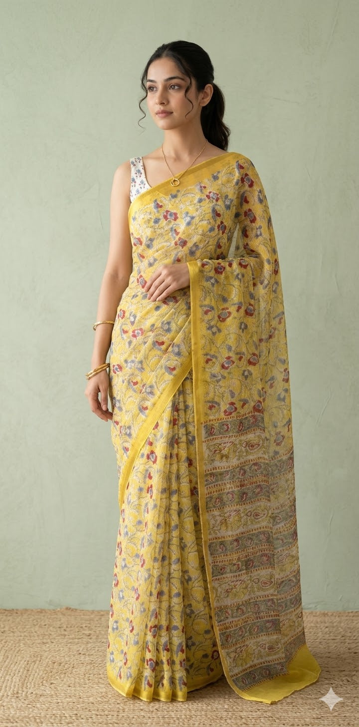 Premium handblock printed Pure Chiffon saree , with BP