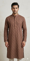Brown printed cotton kurta