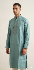 Jade green Soft silk kurta with hand work