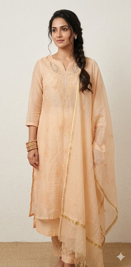 Designer Chikankari kurti with bottom and dupatta