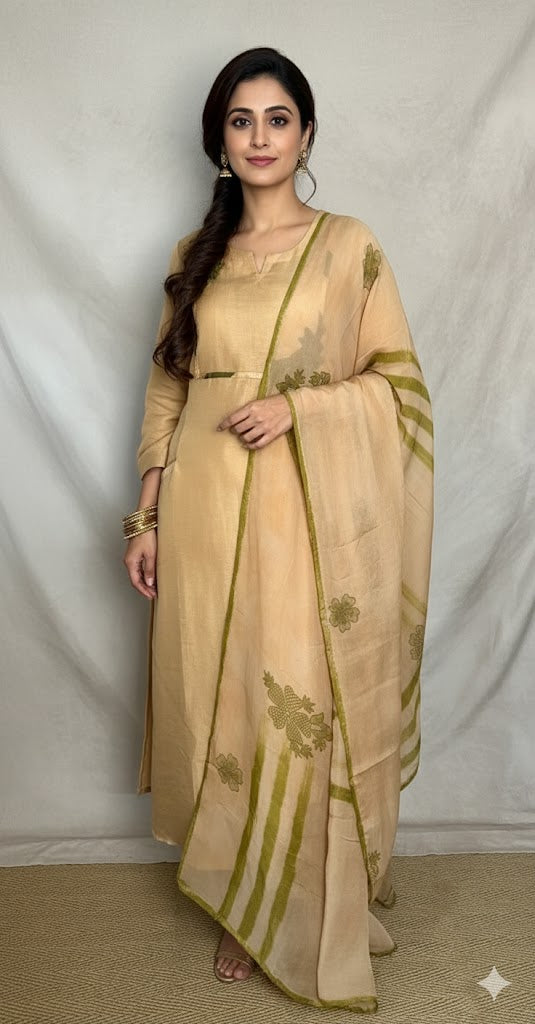Chanderi silk kurti with bottom and dupatta