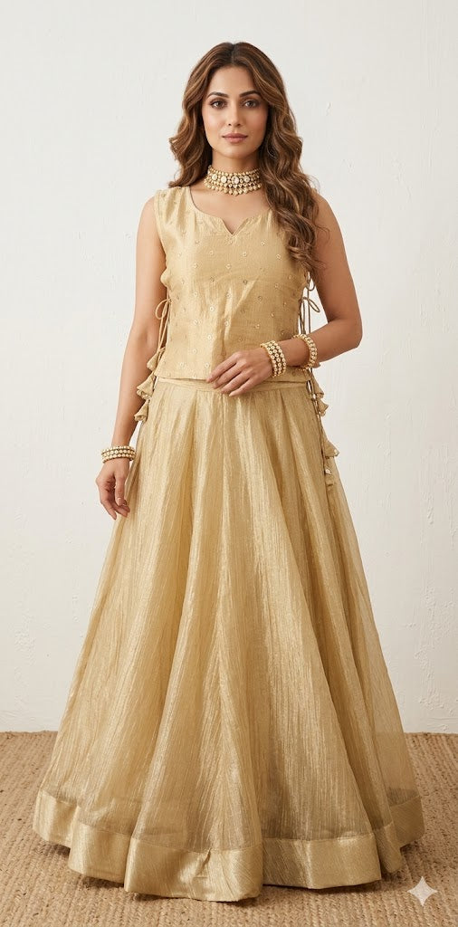 Gold tissue lehanga