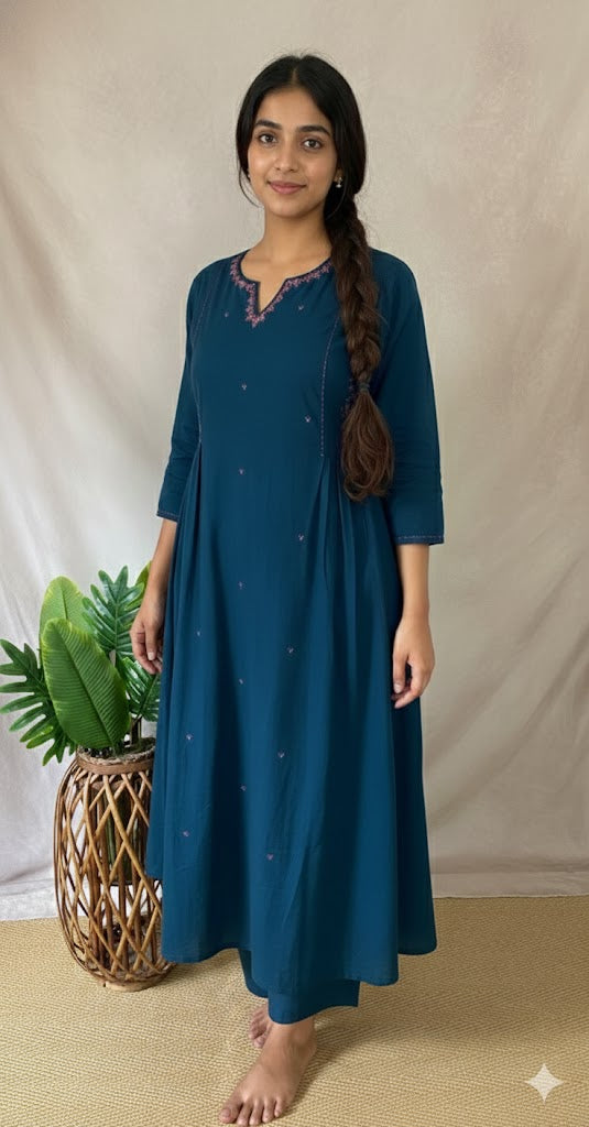 Blue anarkali kurta with dupatta and bottom