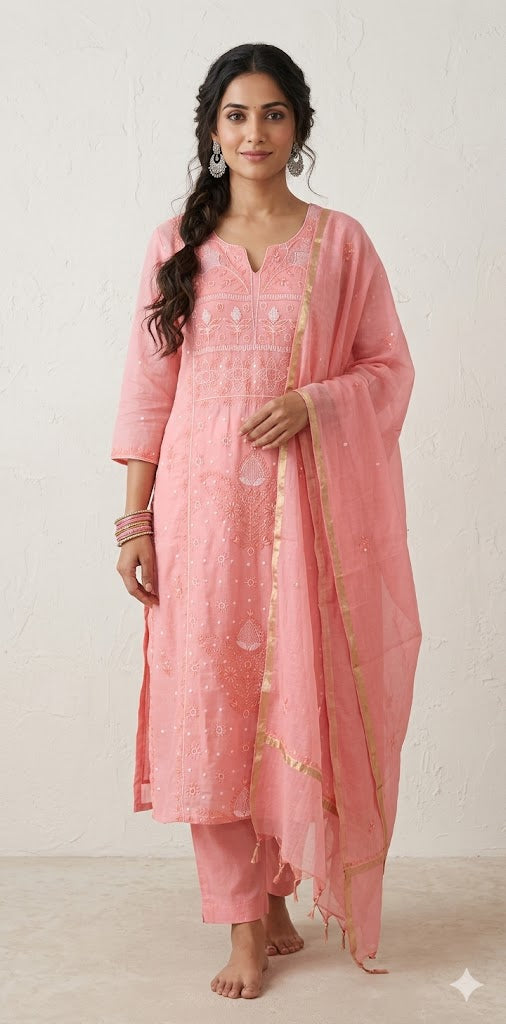 Designer Chikankari kurti with bottom and dupatta