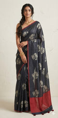 Blended tussar silk saree with stitched long blouse