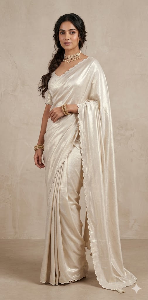 Shimmer crepe saree with scallop border, No BP