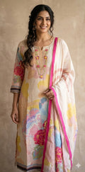 Off white cotton silk kurti set with floral print