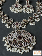 Victorian Finish Dual Tone Necklace With Earring Necklace