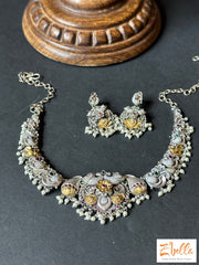 Victorian Finish Dual Tone Necklace With Earring Necklace