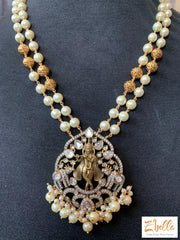 Victorian Finish Krishna Pendent With Pearl Chain Earrings Necklace