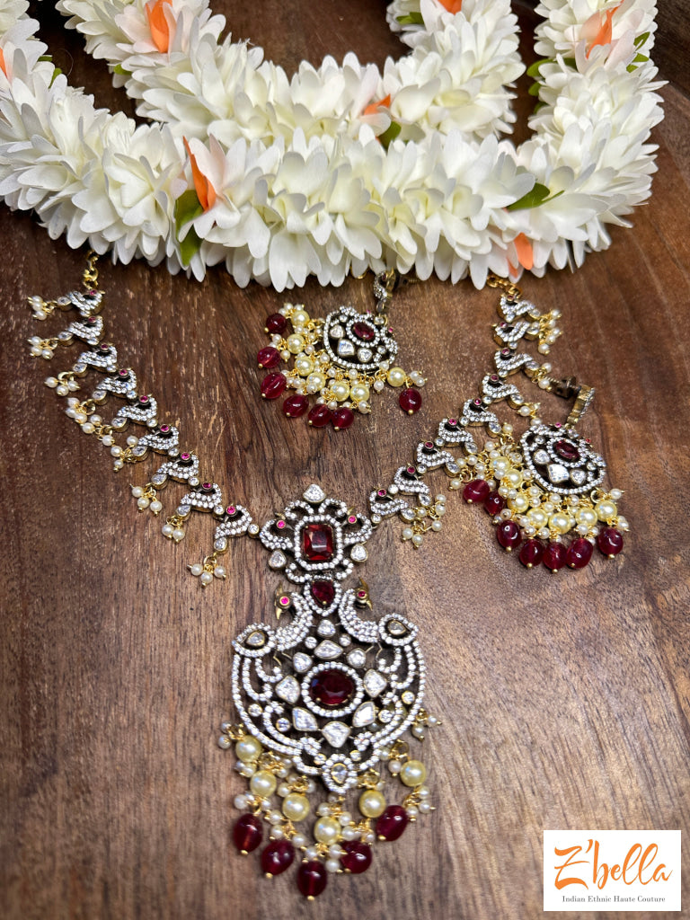 Victorian Finish Neckalce With Earring Necklace