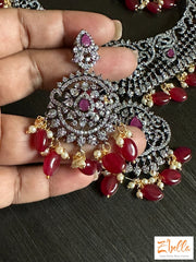 Victorian Finish Necklace With Ruby Color Beads Necklace