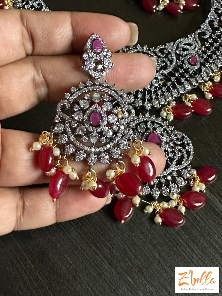 Victorian Finish Necklace With Ruby Color Beads Necklace