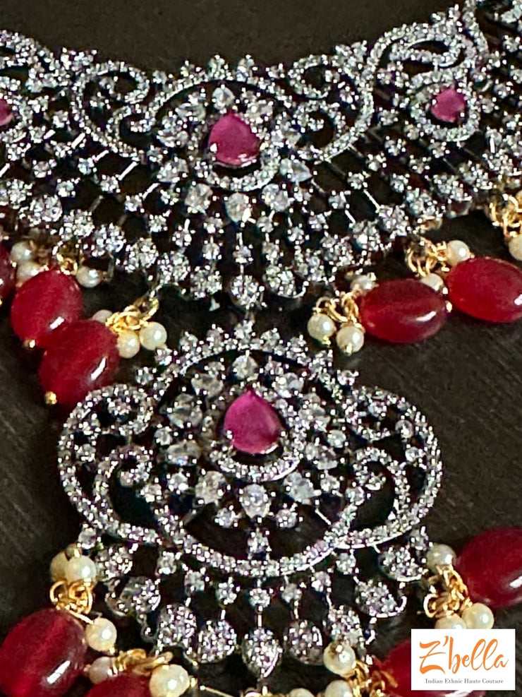 Victorian Finish Necklace With Ruby Color Beads Necklace