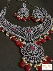 Victorian Finish Necklace With Ruby Color Beads Necklace