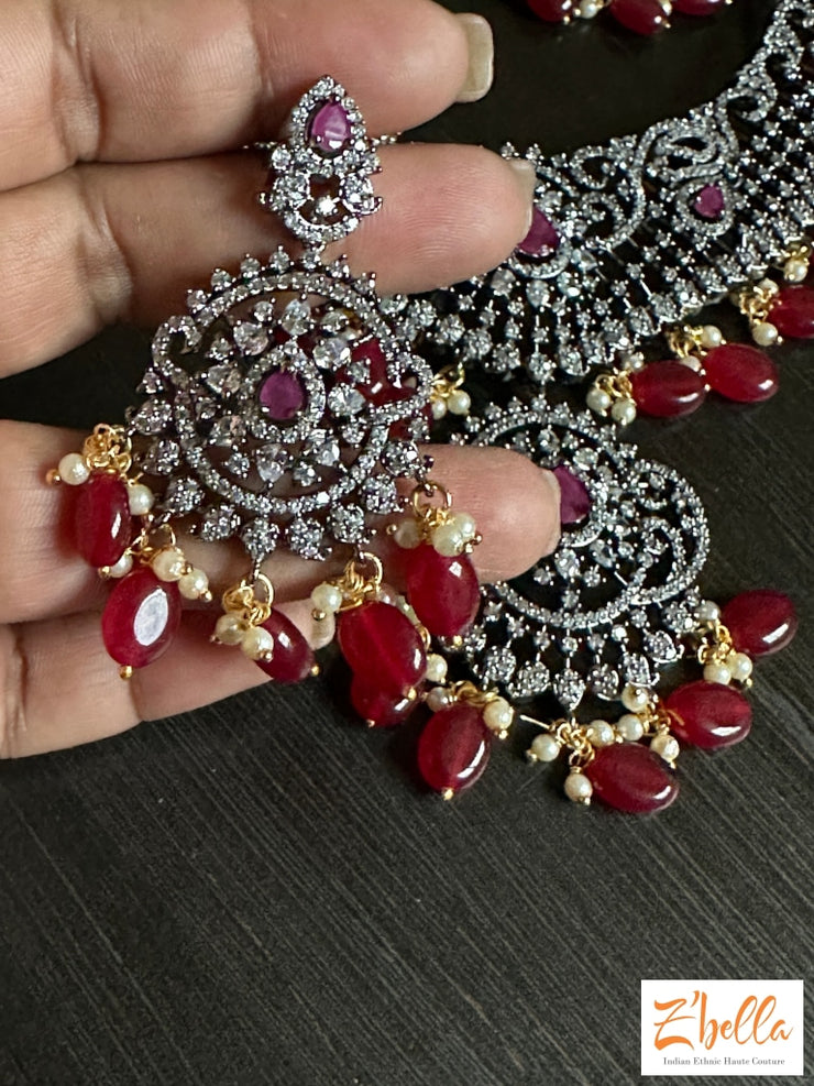 Victorian Finish Necklace With Ruby Color Beads Necklace