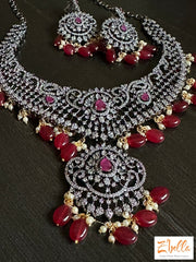 Victorian Finish Necklace With Ruby Color Beads Necklace