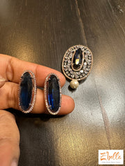 Victorian Finish Pendant And Earring Navy Blue Stone Necklace