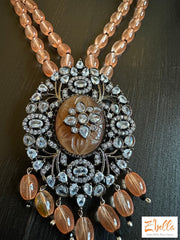 Victorian Finish Pendant With Light Orange 4 Layer Beads Necklace